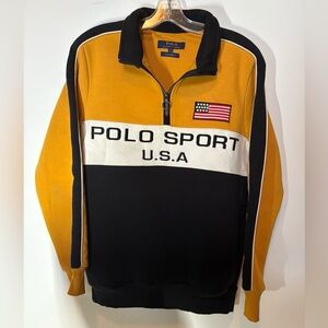 Polo by Ralph Lauren Men's Black and Gold Quarter-Zip Sweater
